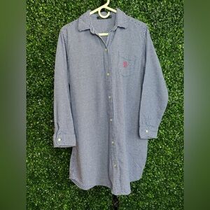 Ralph Lauren Women’s Blue Houndstooth Embroidered Flannel Nightgown - Mediuem